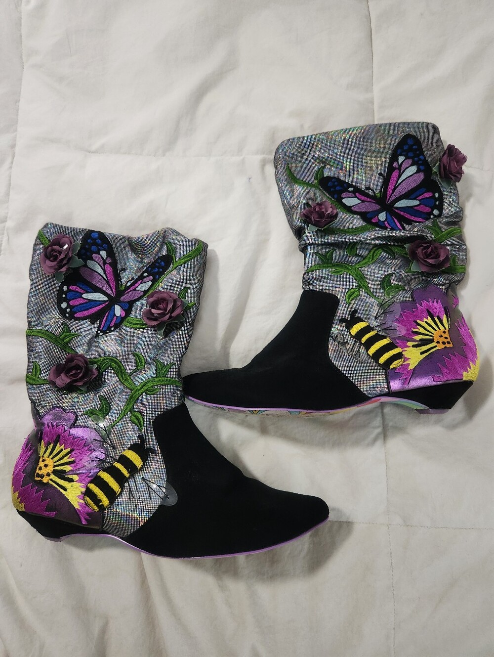 Irregular Choice Bloomin Fabulous Boots Size 39 Bees Butterflies Flowers